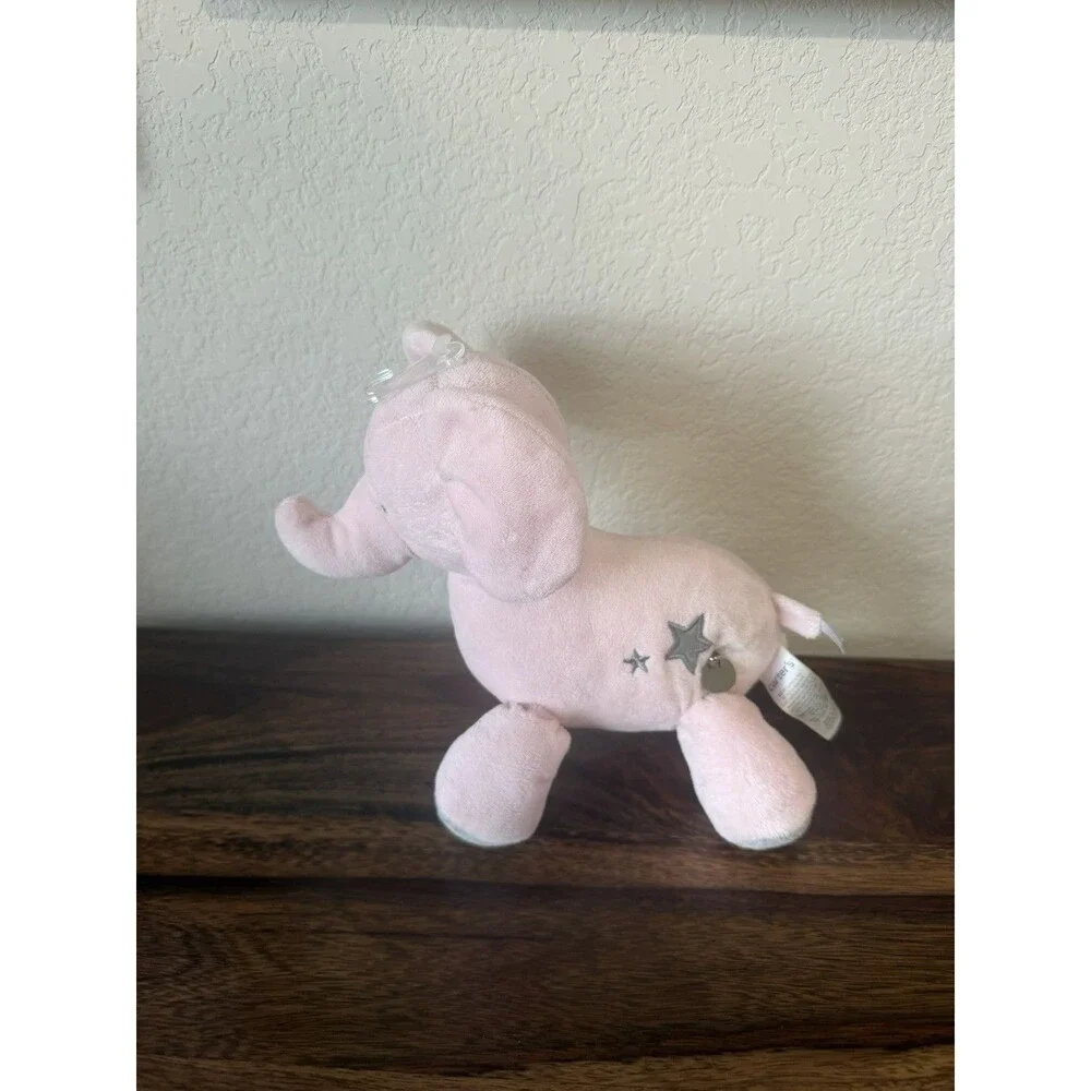Carters Elephant Plush Pink Musical Gray Stars Wind Up Music Stuffed Animal